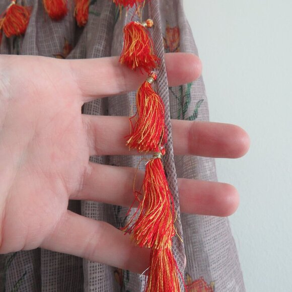 SACHIN + BABI Acacia Floral Tasseled Sheer Boho Blouse - Size S - Picture 9 of 16